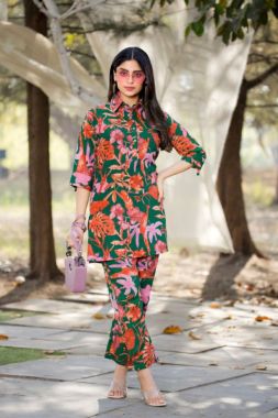 Women's Multicolored Stylish Cotton Co-Ord Set with Kurta and Pants