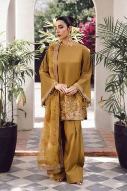 Suit Set with Mustard French Crep Silk Kurta Plazzo Dupatta