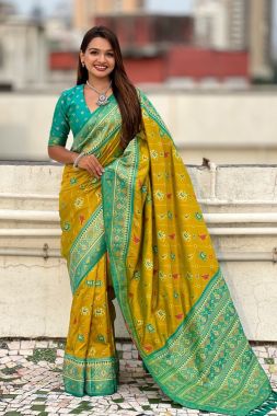Zari Woven Neon Pure Patola Premium Silk Saree.