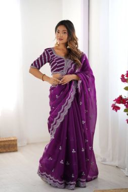 Purple Jimmy Chu Saree with Matching Embroidered Blouse