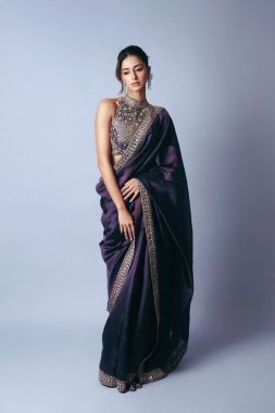 Purple Jimmy Chu Saree Embroidered with Sequins and Thread