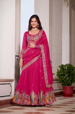 Richly embroidered Rani Pure Vichitra Lehenga Choli Dupatta Set