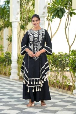 Real Mirror Work in a Rayon Cotton Kurti Plazo Set