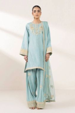 Sky Blue Plazo Suit Set with Chinnon Silk Kurta Dupatta