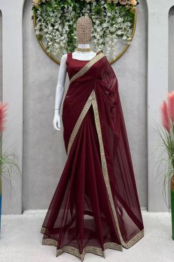 Wine Color Fancy Tibby silk Thread Sequence Work Party Wear Saree