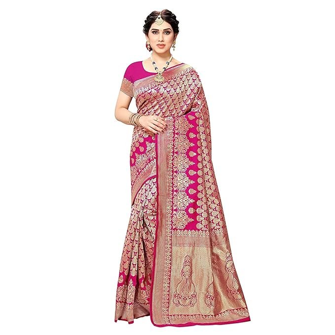 Yashika Women’s Trendy Banarasi Kanjivaram Navy Color Art Silk Saree with Blouse Material